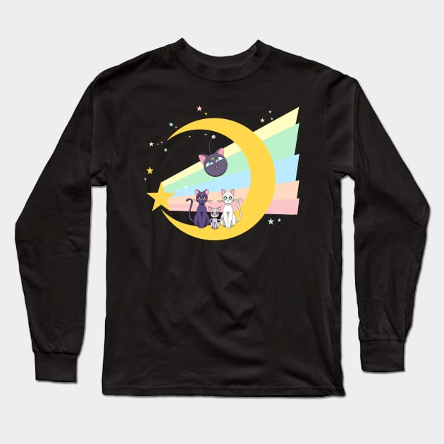 Moon Kitty Cats Long Sleeve T-Shirt by Zapt Art